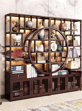 博古架实木中式茶室古董摆件展示柜茶叶茶具收纳茶架子茶柜置物架