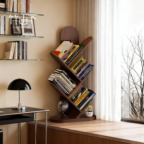 【全实木】树形书架落地置物架