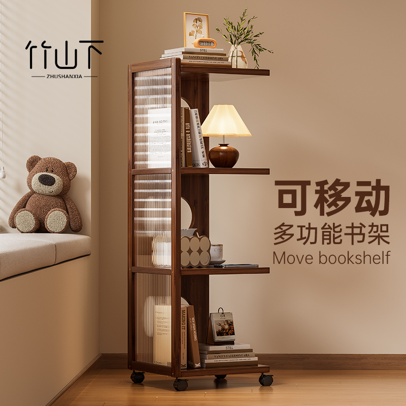 书架落地置物架一体靠墙可移动小窄柜家用卧室床头柜替代品置物架