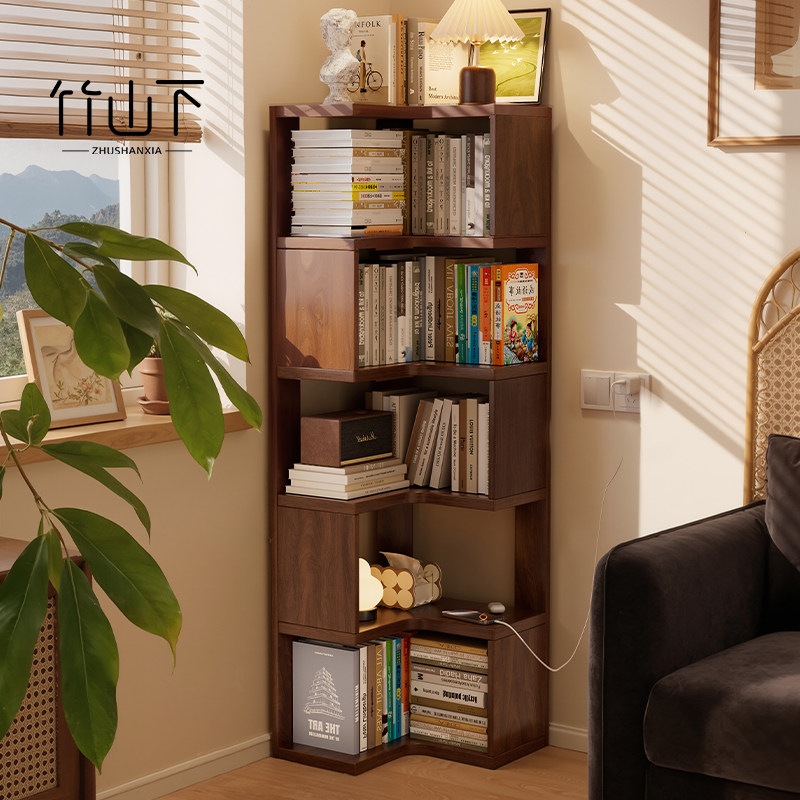 实木转角书架收纳柜落地置物架一体靠墙书柜储物柜客厅儿童绘本架,住宅家具,书架,淘宝优惠券,粉丝福利购,淘宝优惠卷
