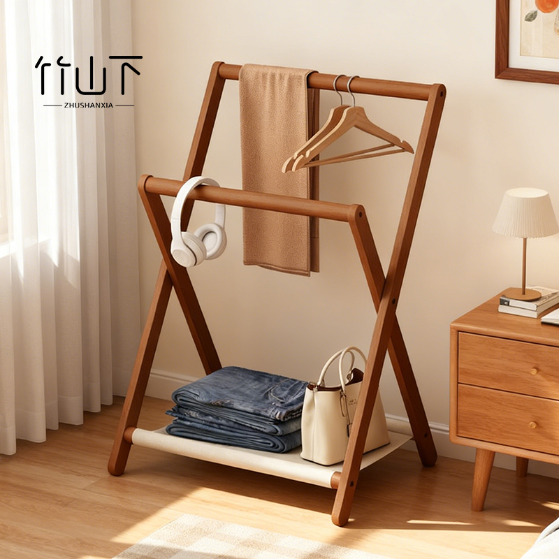 床头衣帽架落地小实木卧室挂衣架
