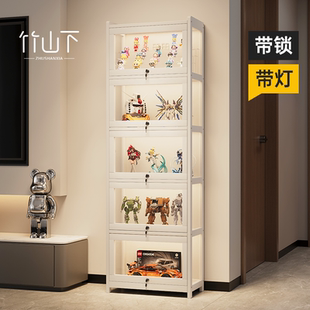 手辦柜手辦模型展示柜亞克力帶鎖帶燈陳列柜家用靠墻落地置物柜子