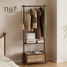 落地挂衣架卧室可移动新款实木衣帽架次净衣架带脏衣篓衣服置物架
