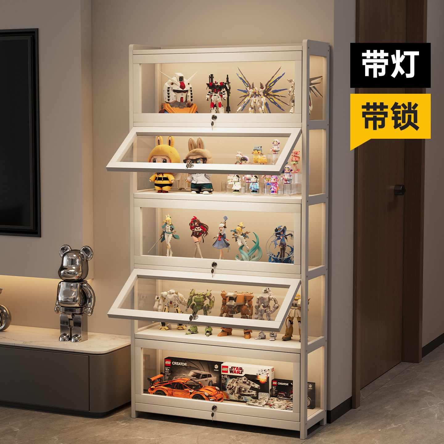 手办展示柜透明带灯亚克力展示盒图片
