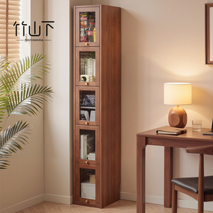 全实木书架窄小落地置物架收纳柜一体儿童家用客厅展示柜简约多层