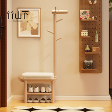 实木小鹿换鞋凳门口家用创意可爱入户挂衣架一体玄关进门可坐鞋柜