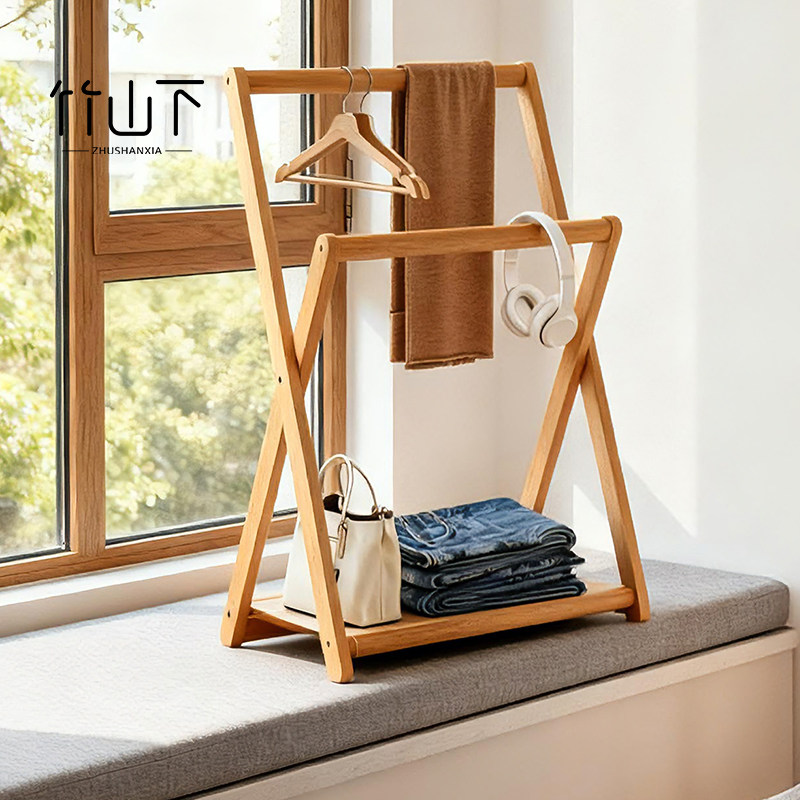 飘窗折叠衣帽架卧室落地挂衣架床边儿童放衣服神器不占空间置物架