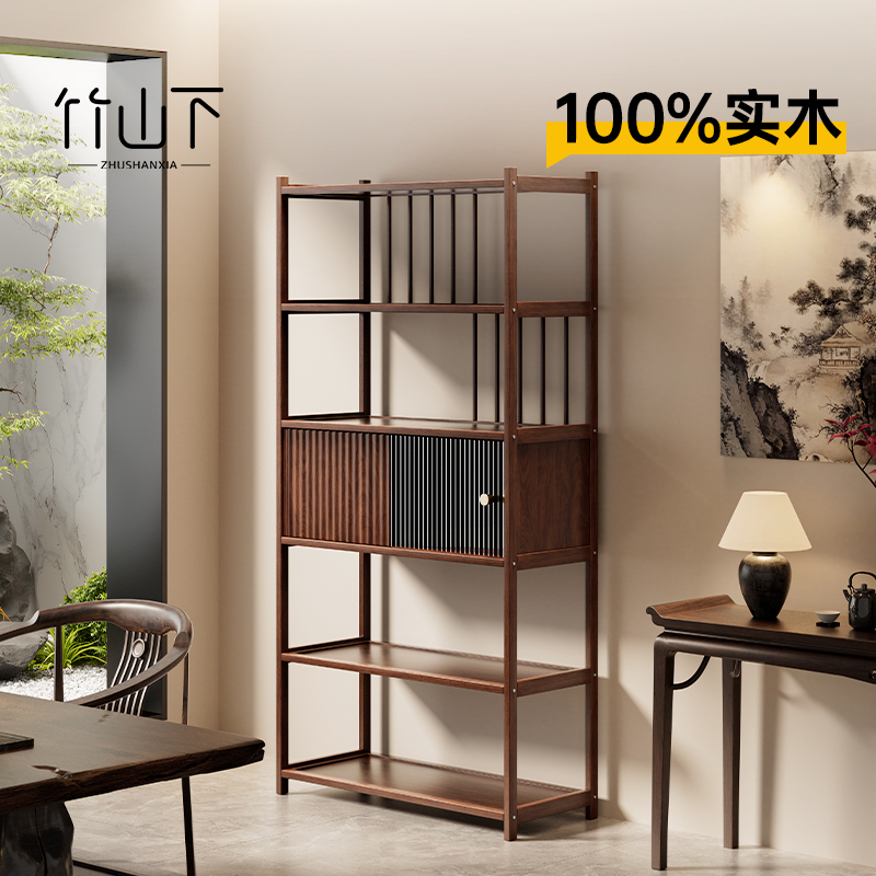 博古架实木中式茶柜置物架茶具收纳柜2025新款茶室茶叶多宝阁