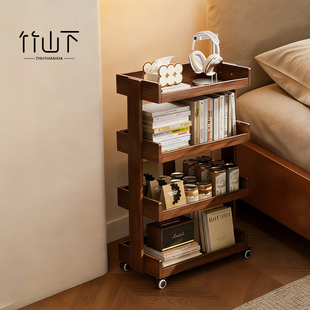 床头置物架家用卧室可移动床头柜替代神器极窄中古风床边柜小边几
