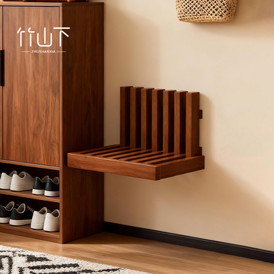 入户门折叠换鞋凳极窄壁挂式进门口鞋柜玄关隐藏实木挂墙穿鞋凳子