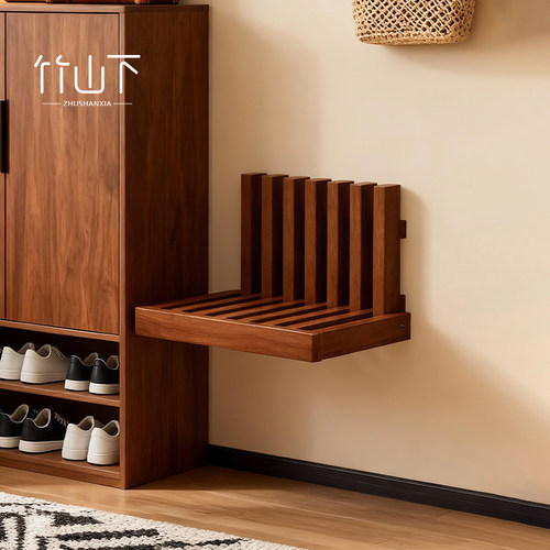 入户门折叠换鞋凳极窄壁挂式进门口鞋柜玄关隐藏实木挂墙穿鞋凳子