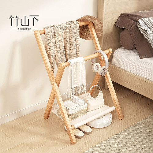 衣架落地实木床边晚上放衣服神器