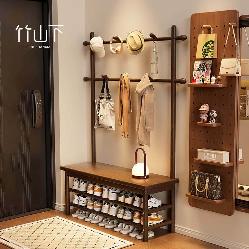 实木换鞋凳挂衣架一体鞋架入户门口家用玄关衣帽架鞋柜坐凳穿鞋凳,住宅家具,换鞋凳,淘宝优惠券,粉丝福利购,淘宝优惠卷
