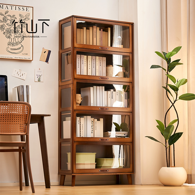 【进口实木】实木防尘书柜中古风