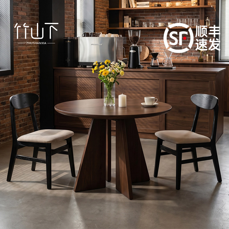 实木商用餐椅复古咖啡厅桌椅奶茶店新款靠背椅子西餐厅专业餐桌椅