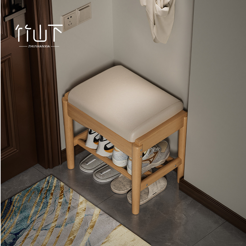 实木换鞋凳门口家用软包凳入户穿鞋凳窄小鞋架可坐鞋柜试衣间凳子