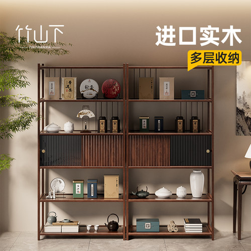 新中式博古架玄关收纳实木置物架隔断架展示架茶室茶叶架茶具茶柜