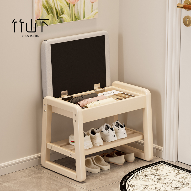 换鞋凳门口家用窄小实木鞋柜坐凳一体入户奶油风玄关穿鞋凳进门凳