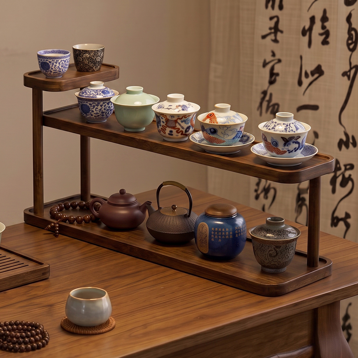 桌面杯架置物架多层杯子收纳架博古架茶杯咖啡水杯收纳小型展示架