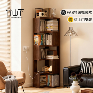 实木转角柜一体靠墙角柜墙角置物柜客厅拐角中古风沙发角落收纳柜