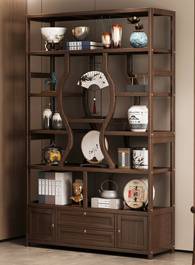 博古架新中式茶叶展示柜茶室茶柜现代简约多宝阁摆件展示置物架子
