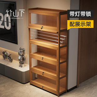 亚克力手办柜盲盒玩具多层多格防尘柜灯置物架家用收纳柜带锁带灯