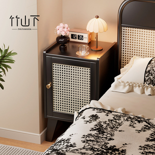 黑色床头柜出租房用小型简易2025新款卧室床边极窄置物架收纳柜子
