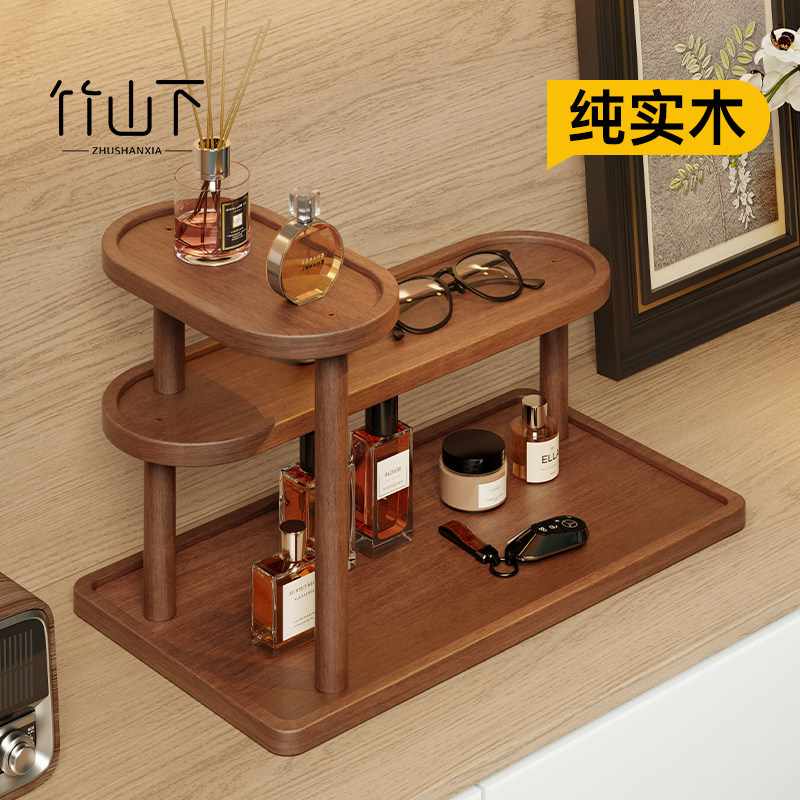 复古实木桌面梳妆台护肤品置物架多层口红香水化妆品收纳整理架,收纳整理,化妆品收纳架,淘宝优惠券,粉丝福利购,淘宝优惠卷
