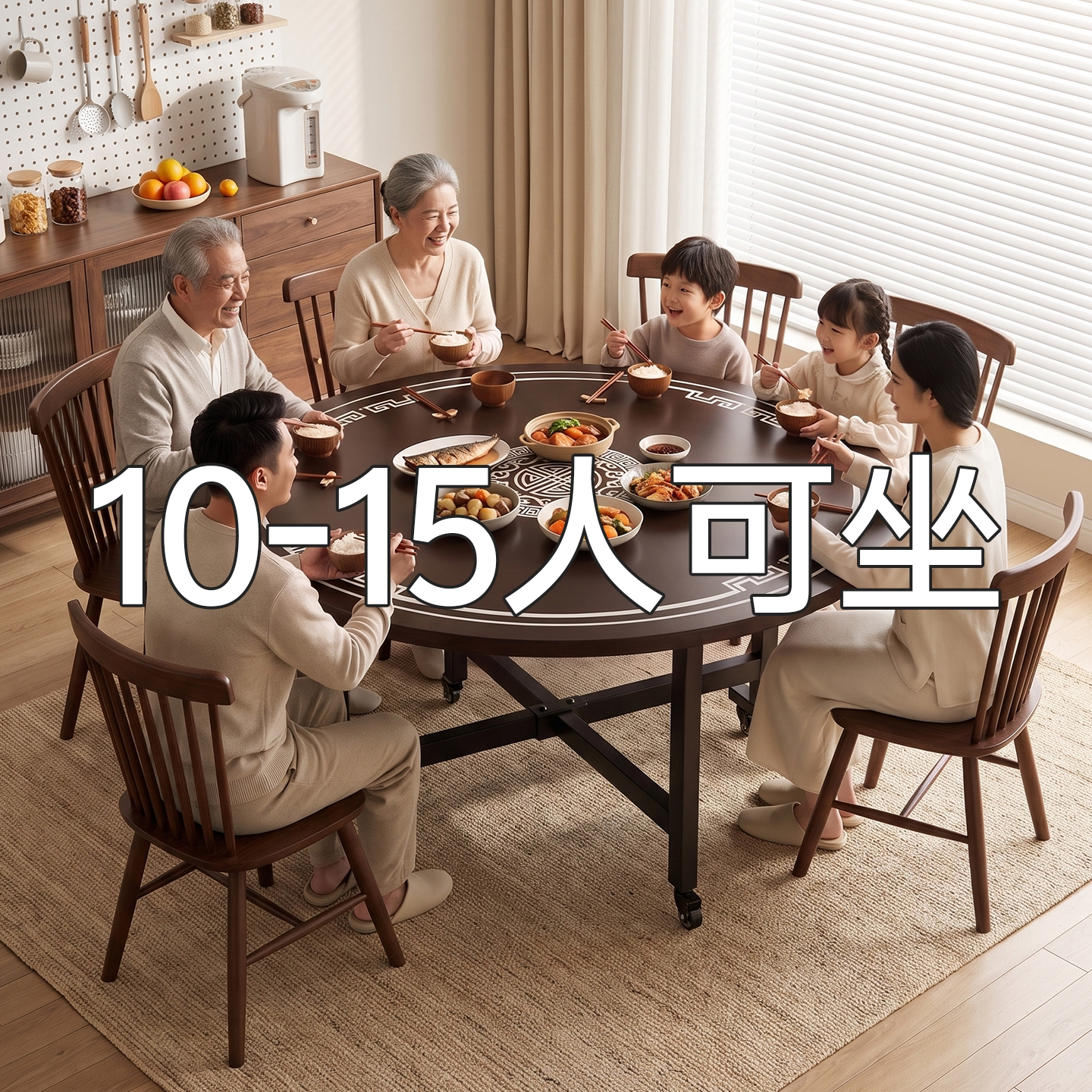 折叠餐桌家用小户型圆形饭桌12人吃饭大桌子2026新款带转盘大圆桌