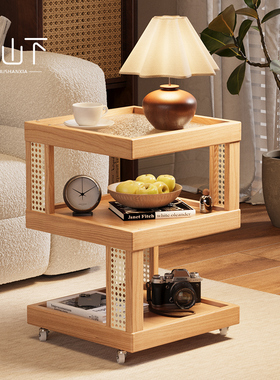 可移动藤编茶几玻璃小边几客厅边柜创意沙发置物架卧室实木床头柜