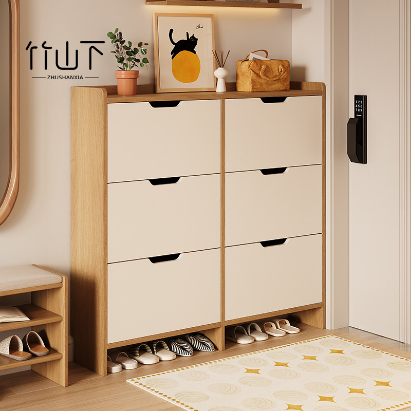 实木鞋柜家用门口收纳柜一体靠墙极窄17cm超薄大容量多层翻斗鞋架,住宅家具,鞋柜,淘宝优惠券,粉丝福利购,淘宝优惠卷