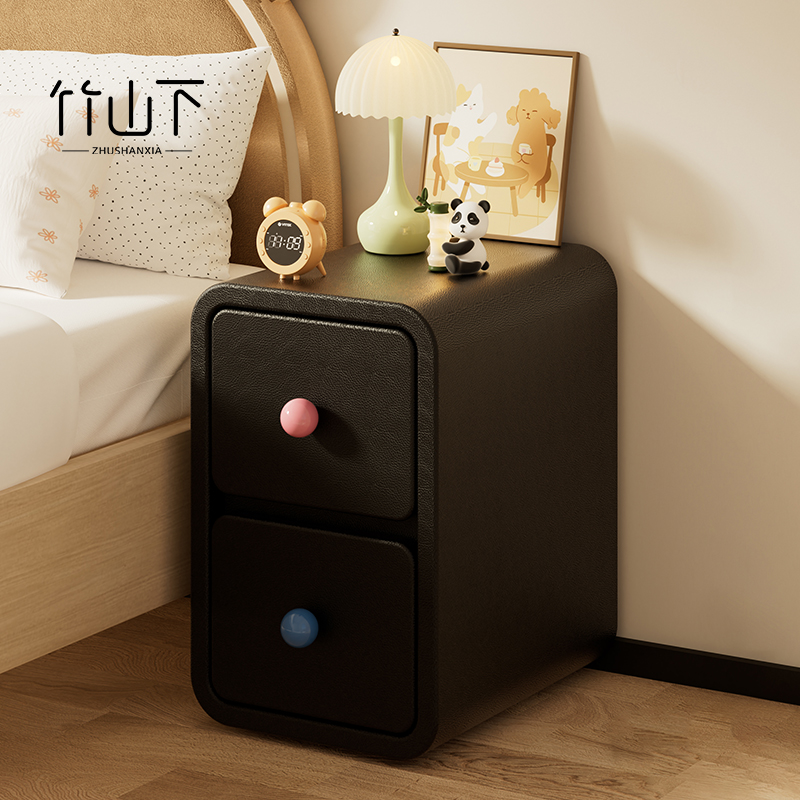 小型实木床头柜家用卧室多巴胺儿童创意极窄床头置物架床边小柜子