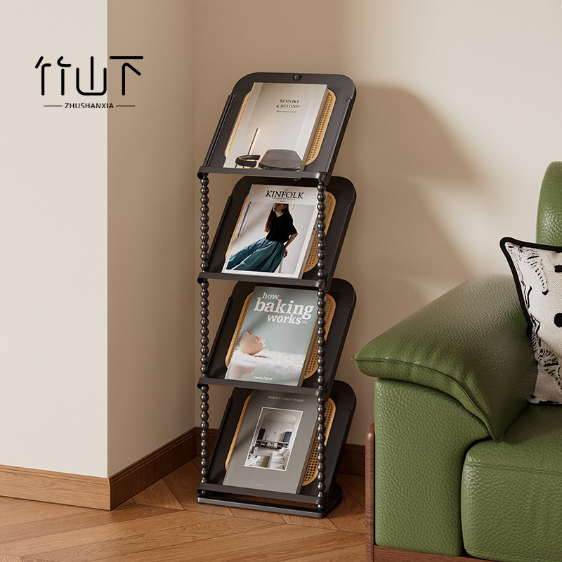 杂志展示架斜放式报刊架书架落地置物架中古客厅靠墙书报架收纳架