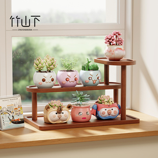 实木小花架多肉置物架窗台2025新款桌面移动托架飘窗工位绿植架子