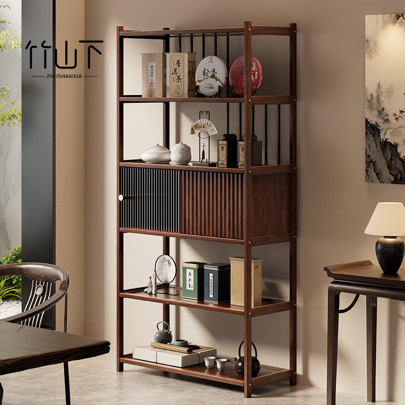博古架实木中式多宝阁茶叶置物架展示架橡胶木茶水柜隔断摆件架子