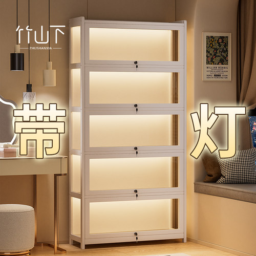 手办展示柜亚克力带灯带锁收纳柜积木盲盒玩具展示架透明陈列柜子