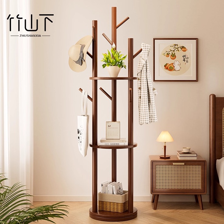 竹山下实木简约旋转衣帽架稳固