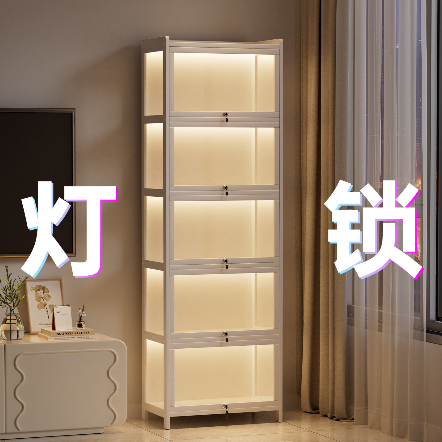 手办展示柜透明带灯痛柜展示盒图片