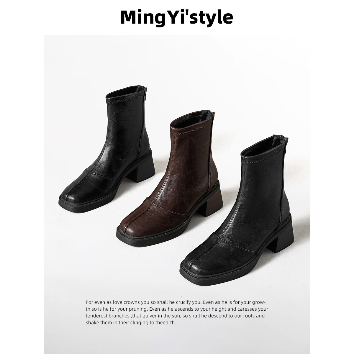 复古高跟短靴女方头小众切尔西靴