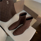 43短靴女韩版 大码 女靴41 秋冬方头绒面复古网红瘦瘦靴加绒马丁靴