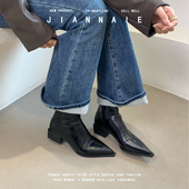 法式 女靴41 尖头短靴女靴子2025年秋冬新款 粗跟弹力瘦瘦靴大码