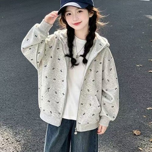 女童春秋连帽拉链卫衣外套百搭潮