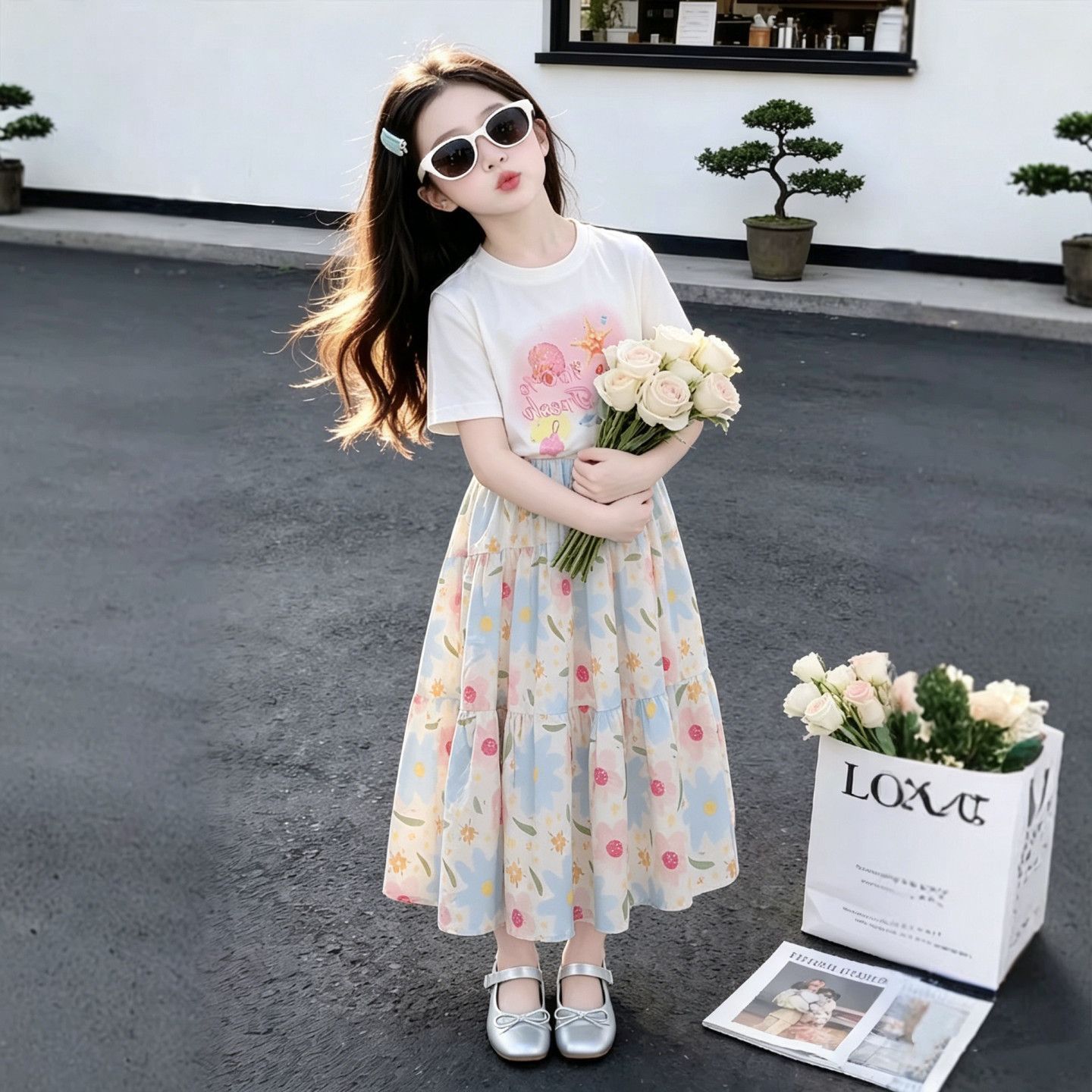 女童甜美可爱碎花裙子套装夏季图片