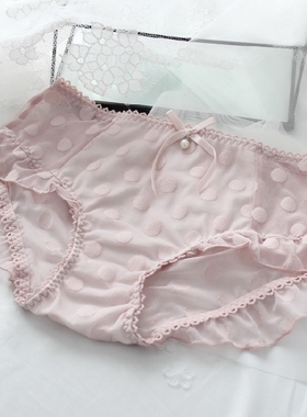 N610舒适女士中腰低腰网纱蕾丝性感大波点甜美可爱女生内裤M/L/XL