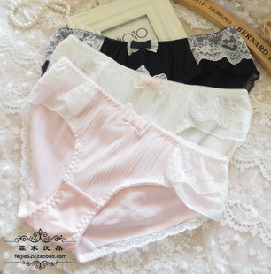 K246舒适女士中低腰纯棉质面料百褶蕾丝无痕女生内裤