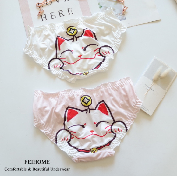 中低腰牛奶丝可爱招财猫带小铃铛