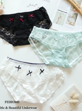 N490舒适女士中低腰性感网纱蕾丝简欧版夏季透气女生内裤 M/L/XL