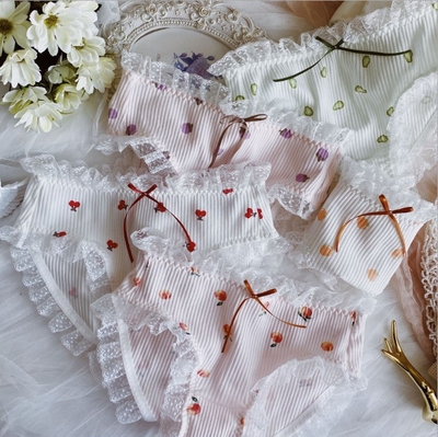 中腰螺纹水果印花女式纯棉内裤