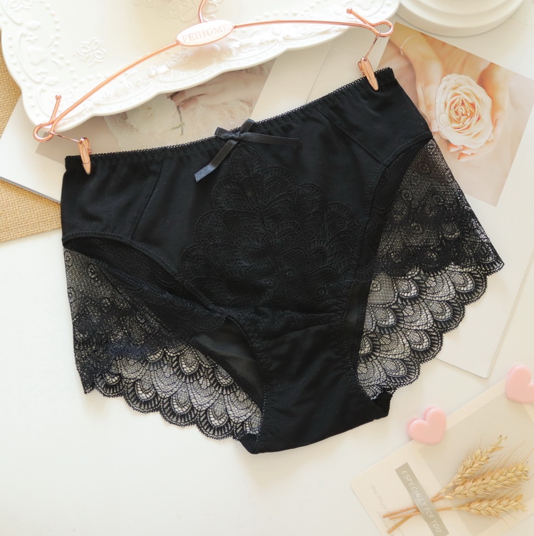 N596女士内裤中高腰黑色透气网纱