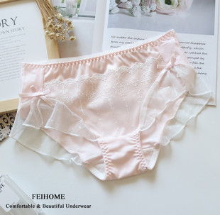 N487舒适女士中腰纯棉拼净版蕾丝荷叶网纱花边女生内裤 M/L/XL